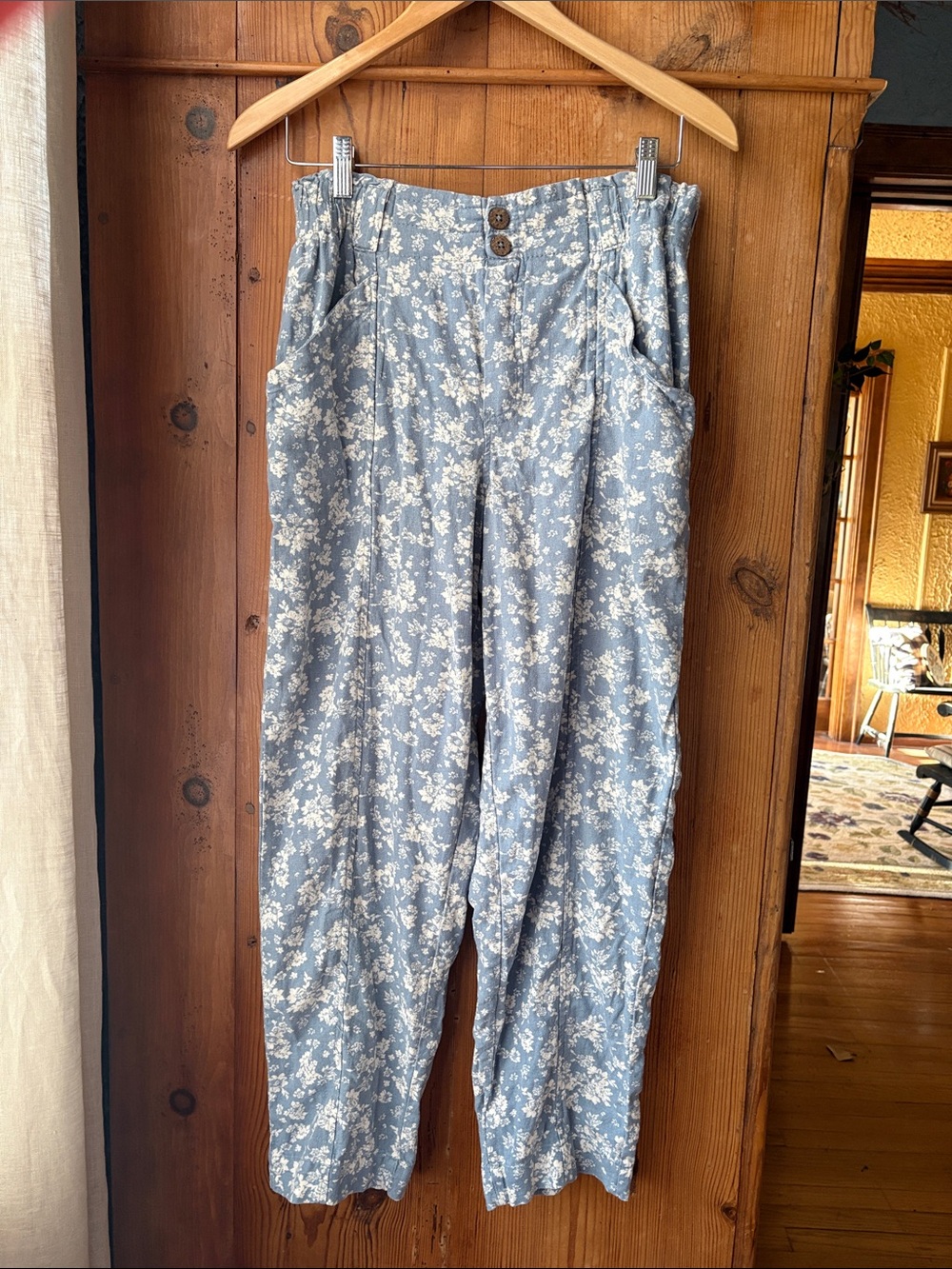Sonoma linen blend Light Blue Floral Straight-Leg Pants